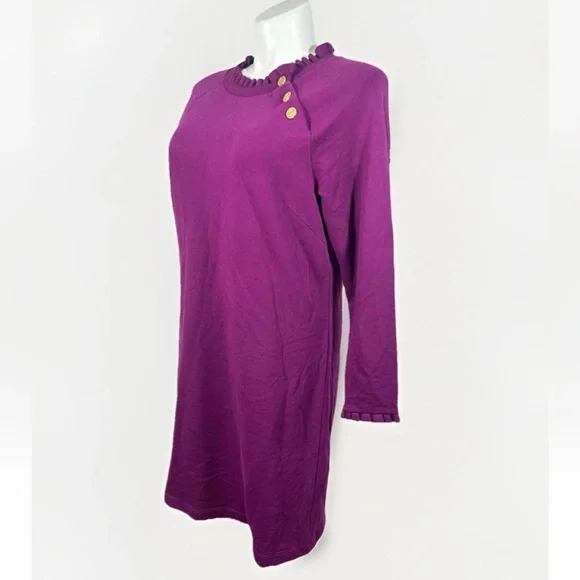 Talbots Sz XL Ruffle Neck Midi Sweater Dress W/ Shoulder Buttons Long Sleeve - Picture 4 of 11